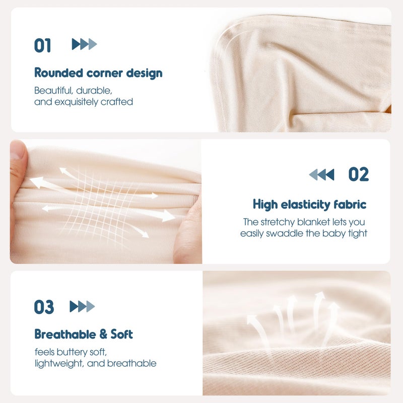 GRSSDER 2 Pack Newborn Swaddle Blanket, Ultra Soft Stretchy Jersey Knit Extra Large Size 33 x 44 Receiving Blankets for Easy Swaddling Baby Snug and Cozy - Image 4