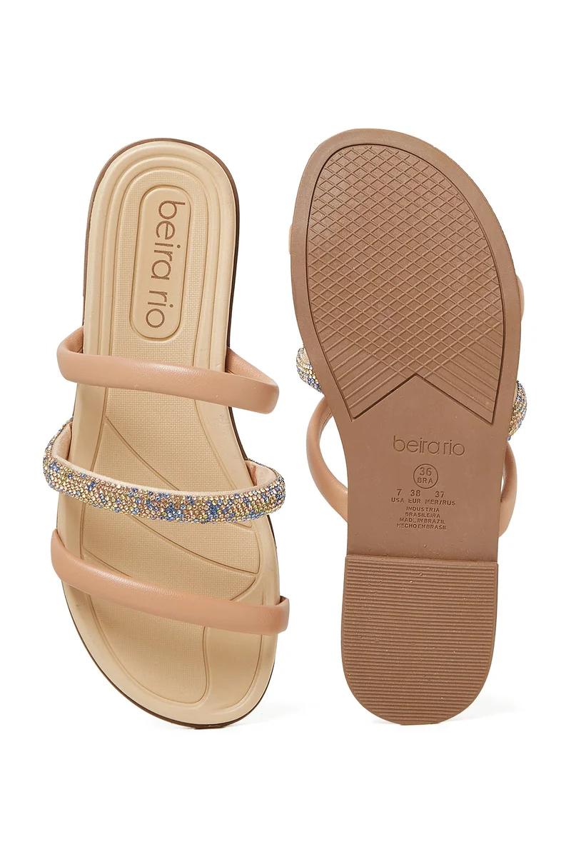 Beira Rio  BEIRA RIO Flat Sandals for Ladies – NUDE Sandals with Slip On | Comfortable PU Upper & TPR Sole for Women | Best Price UAE