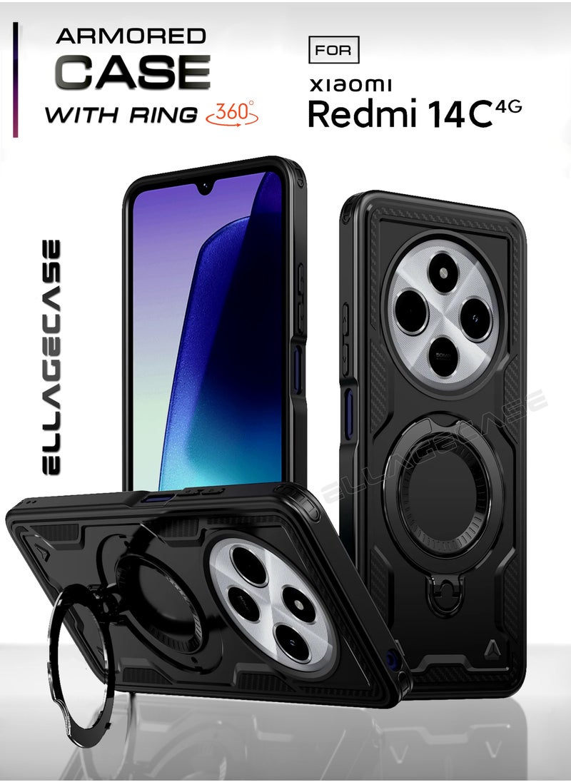 ELLAGECASE Protective Case with Ring for Xiaomi Redmi Note 14C 4G, Rugged Drop Protection, Horizontal and Vertical Stand Capability, Solid Camera Protection, Balanced Support, and Perfect Compatibility with Magnetic Accessories  - Image 1