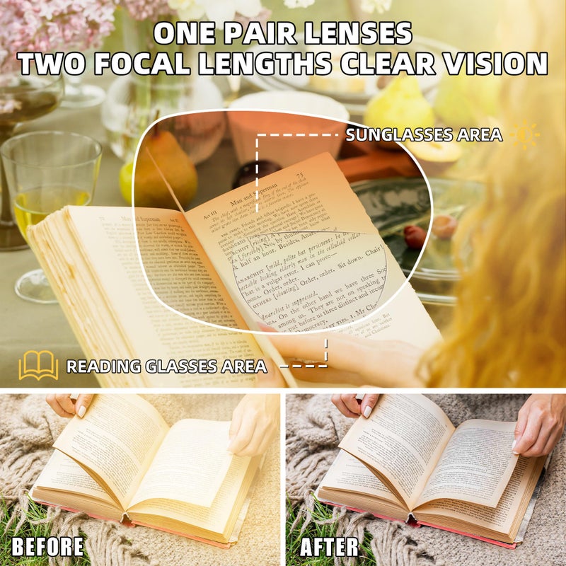 JM 2 Pack Classic Bifocal Reading Glasses Square Stylish Gradient Sunglasses Readers for Women +1.75 - Image 5