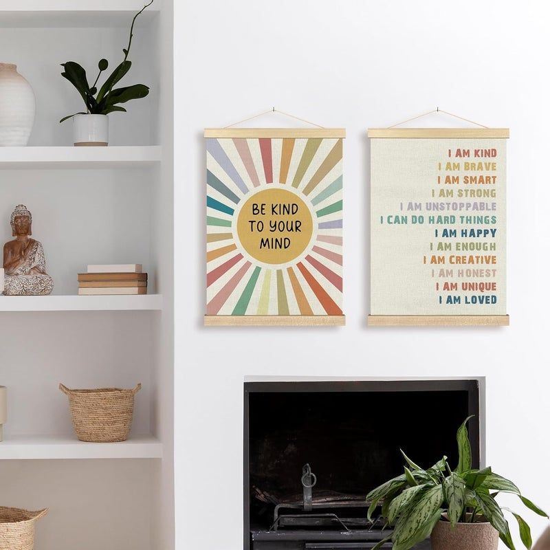 BCUANGD Positive Affirmations Wall Decor  Mental Health Wall Art Poster Hanger with Wood Frames Inspirational Colorful Sunshine Wall Hanging Canvas Decor for Home Kids Room 12x16 Inches - Image 3
