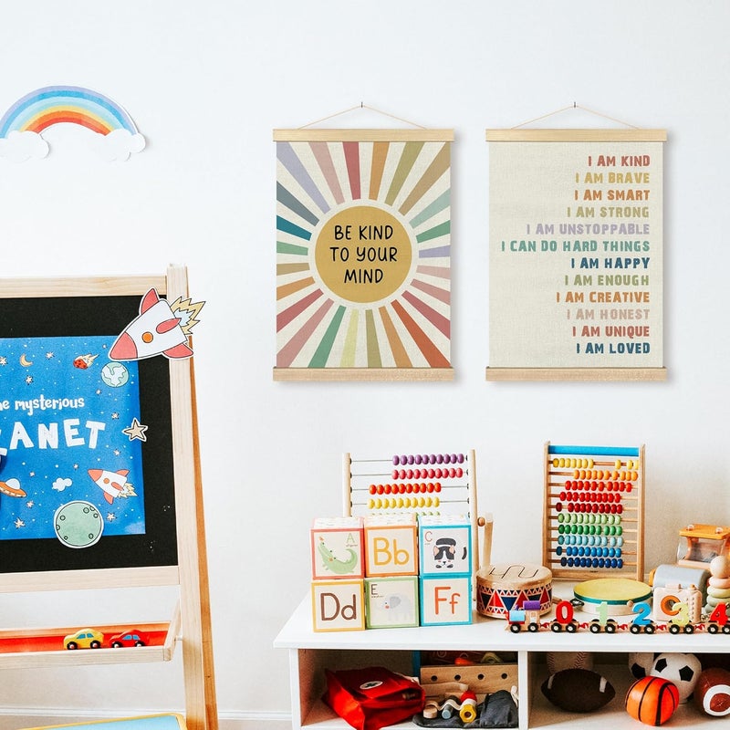 BCUANGD Positive Affirmations Wall Decor  Mental Health Wall Art Poster Hanger with Wood Frames Inspirational Colorful Sunshine Wall Hanging Canvas Decor for Home Kids Room 12x16 Inches - Image 2