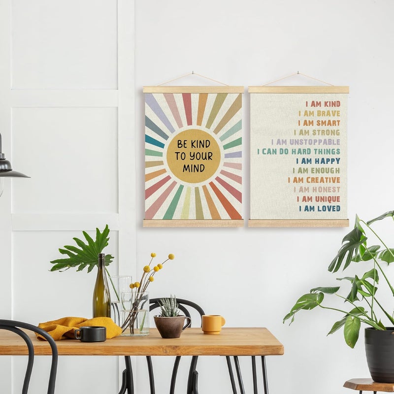 BCUANGD Positive Affirmations Wall Decor  Mental Health Wall Art Poster Hanger with Wood Frames Inspirational Colorful Sunshine Wall Hanging Canvas Decor for Home Kids Room 12x16 Inches - Image 4