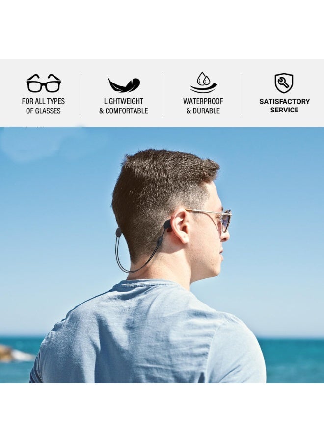 حزام نظارات قابل للتعديل – قطعتان – حزام نظارات شمسية بدون ذيل للرجال والنساء – حبل نظارات مرن مضاد للانزلاق – حبل رياضي – حامل نظارات للرقبة – أسود، طول 15 بوصة - Image 4