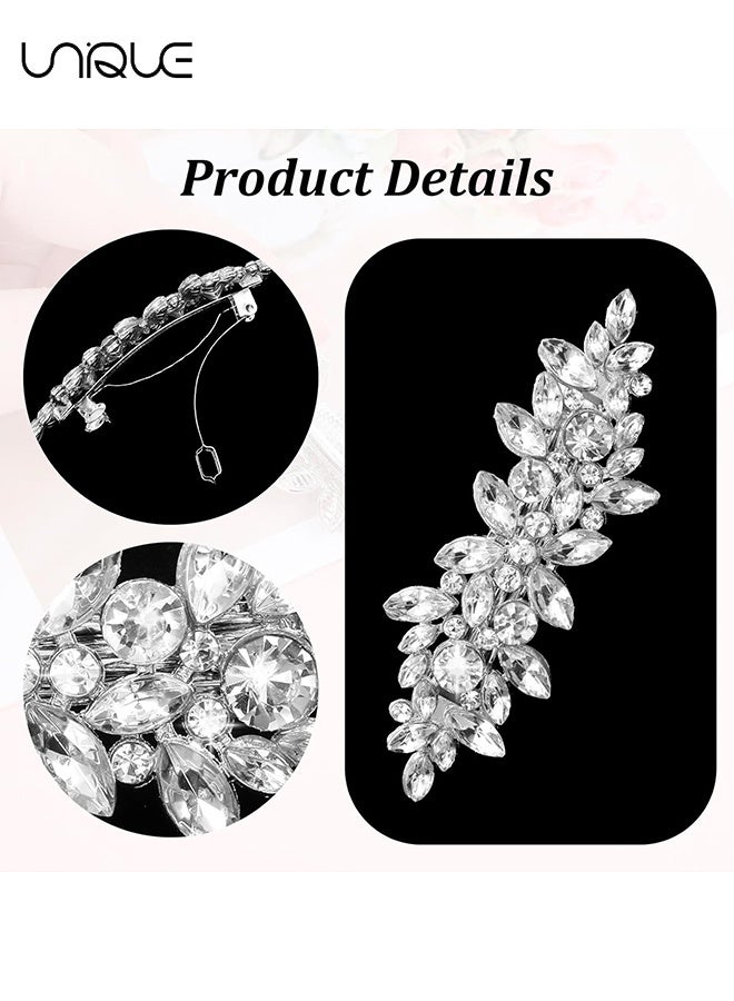 Unique 2Pcs Rhinestone Hair Pins for Women, Silver Bridal Barrettes Vintage Wedding Hairpins Silver Sparkly Crystal Hair Clips for Bridal Brides Wedding - Image 3