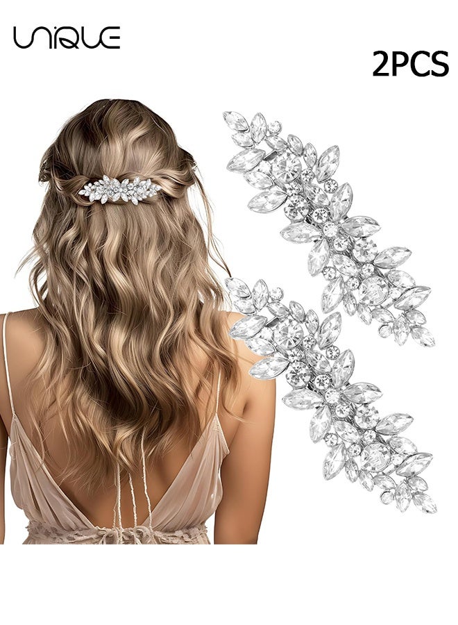 Unique 2Pcs Rhinestone Hair Pins for Women, Silver Bridal Barrettes Vintage Wedding Hairpins Silver Sparkly Crystal Hair Clips for Bridal Brides Wedding - Image 1