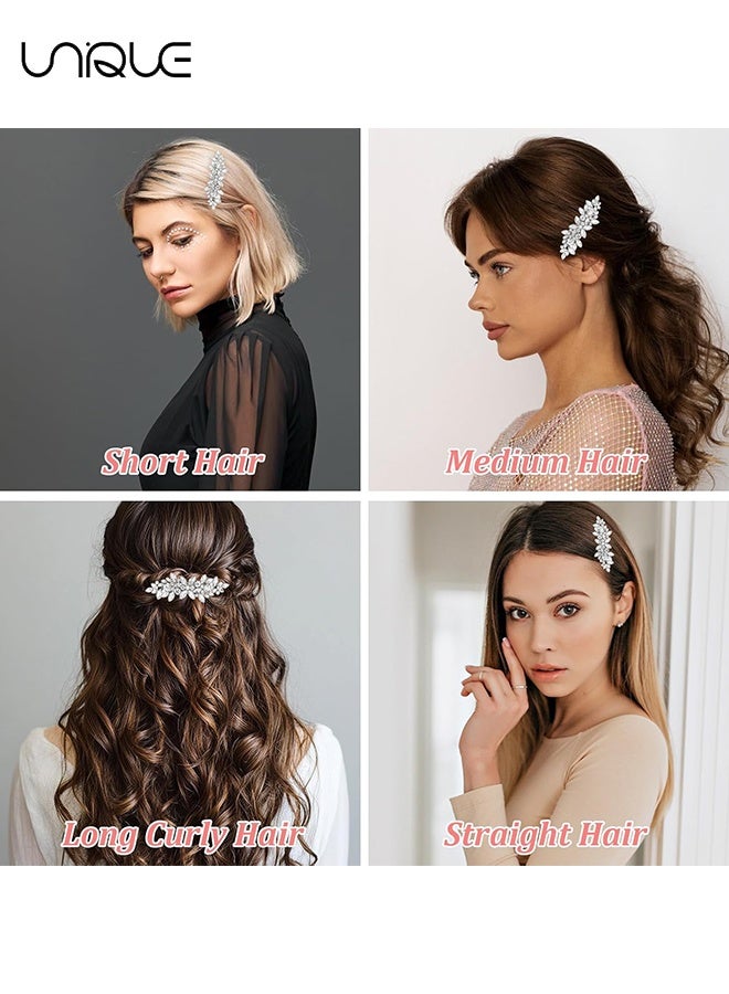 Unique 2Pcs Rhinestone Hair Pins for Women, Silver Bridal Barrettes Vintage Wedding Hairpins Silver Sparkly Crystal Hair Clips for Bridal Brides Wedding - Image 5