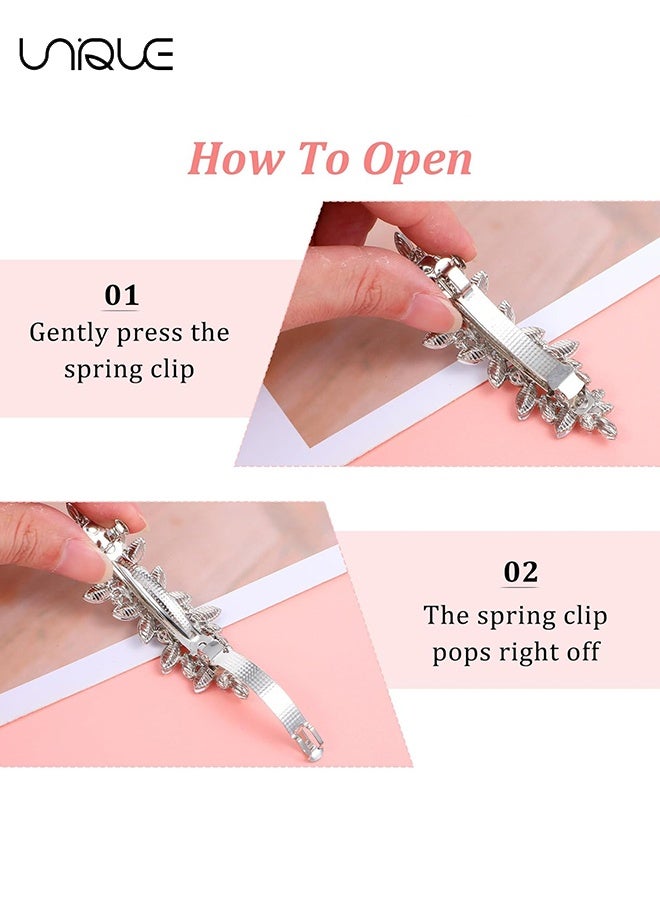 Unique 2Pcs Rhinestone Hair Pins for Women, Silver Bridal Barrettes Vintage Wedding Hairpins Silver Sparkly Crystal Hair Clips for Bridal Brides Wedding - Image 4