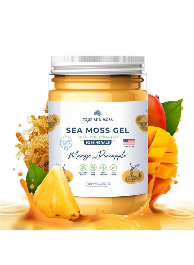 True Sea Moss Wildcrafted Irish Sea Moss Gel –7 Flavors- Nutritious Raw Seamoss Rich in Minerals, Proteins & Vitamins – Antioxidant Health Sea Moss, Vegan Made in USA (MANGO/PINEAPPLE, 1)  - Image 1
