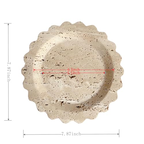 SAIDKOCC Travertine Marble Tray Round Scalloped Tray Small Serving Platter for Counter, Bathroom, Kitchen, Nightstand, Jewelry Ring Dish Holder (Beige Travertine) - Image 5