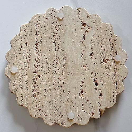 SAIDKOCC Travertine Marble Tray Round Scalloped Tray Small Serving Platter for Counter, Bathroom, Kitchen, Nightstand, Jewelry Ring Dish Holder (Beige Travertine) - Image 4
