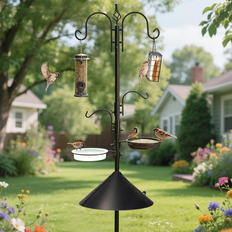 ERYTLLY Bird Feeders Bird Feeding Station Kit Bird Feeding Pole Wild Bird Feeder Hanging Kit with Squirrel Guard Baffle Suet Cage Tube Bird Feeder Planter Hanger Multi Feeder for Attracting Wild Birds - Image 2