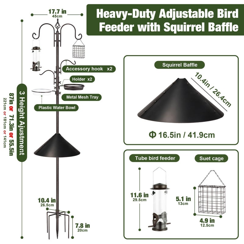 ERYTLLY Bird Feeders Bird Feeding Station Kit Bird Feeding Pole Wild Bird Feeder Hanging Kit with Squirrel Guard Baffle Suet Cage Tube Bird Feeder Planter Hanger Multi Feeder for Attracting Wild Birds - Image 3