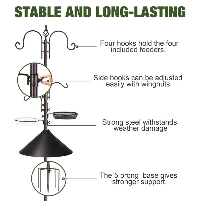 ERYTLLY Bird Feeders Bird Feeding Station Kit Bird Feeding Pole Wild Bird Feeder Hanging Kit with Squirrel Guard Baffle Suet Cage Tube Bird Feeder Planter Hanger Multi Feeder for Attracting Wild Birds - Image 4