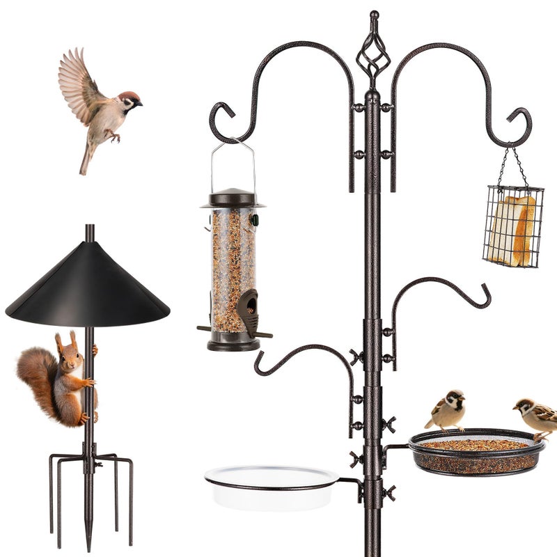 ERYTLLY Bird Feeders Bird Feeding Station Kit Bird Feeding Pole Wild Bird Feeder Hanging Kit with Squirrel Guard Baffle Suet Cage Tube Bird Feeder Planter Hanger Multi Feeder for Attracting Wild Birds - Image 1