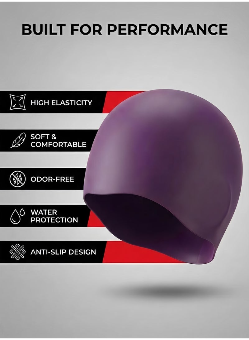 هايست قبعة سباحة سيليكون بنفسجية للجنسين - مقاومة للماء، مرنة، مثالية للشعر الطويل - Image 2