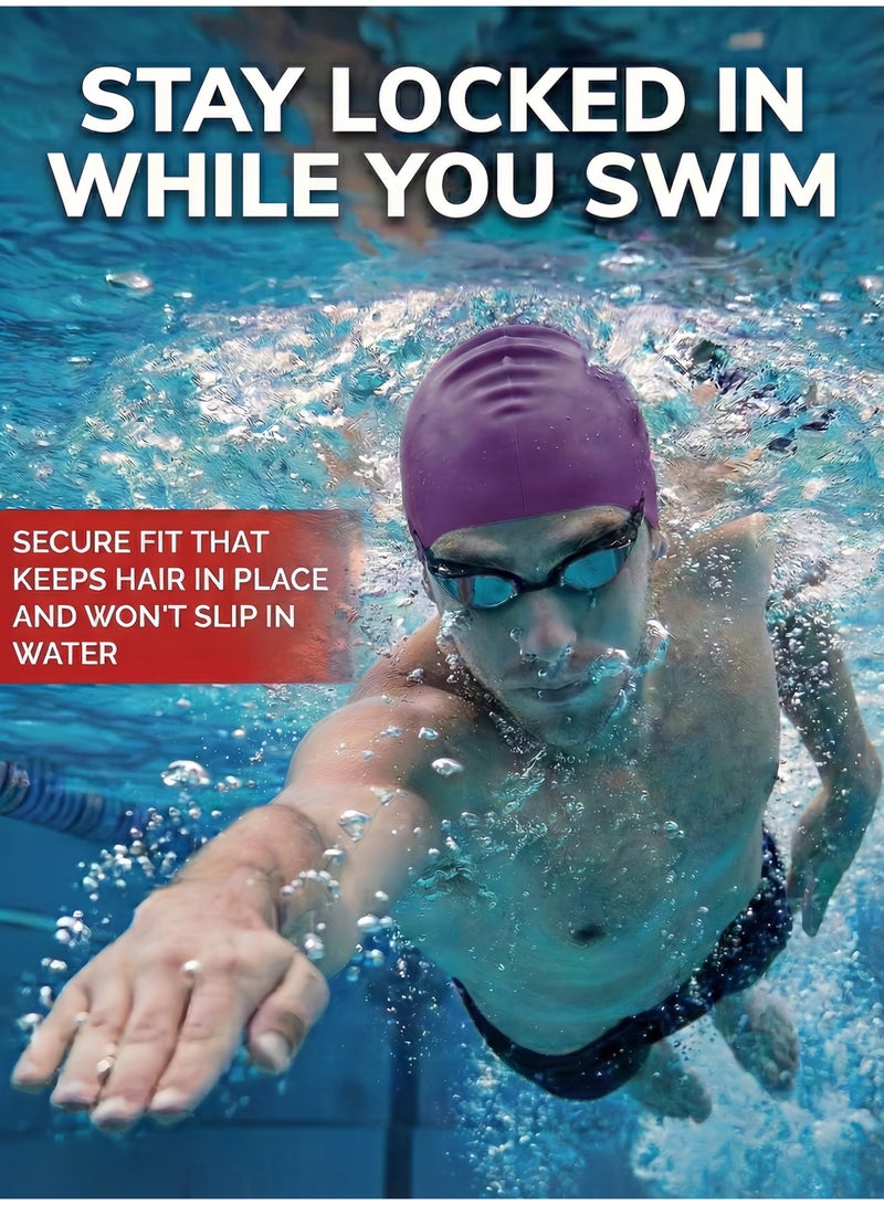 هايست قبعة سباحة سيليكون بنفسجية للجنسين - مقاومة للماء، مرنة، مثالية للشعر الطويل - Image 3