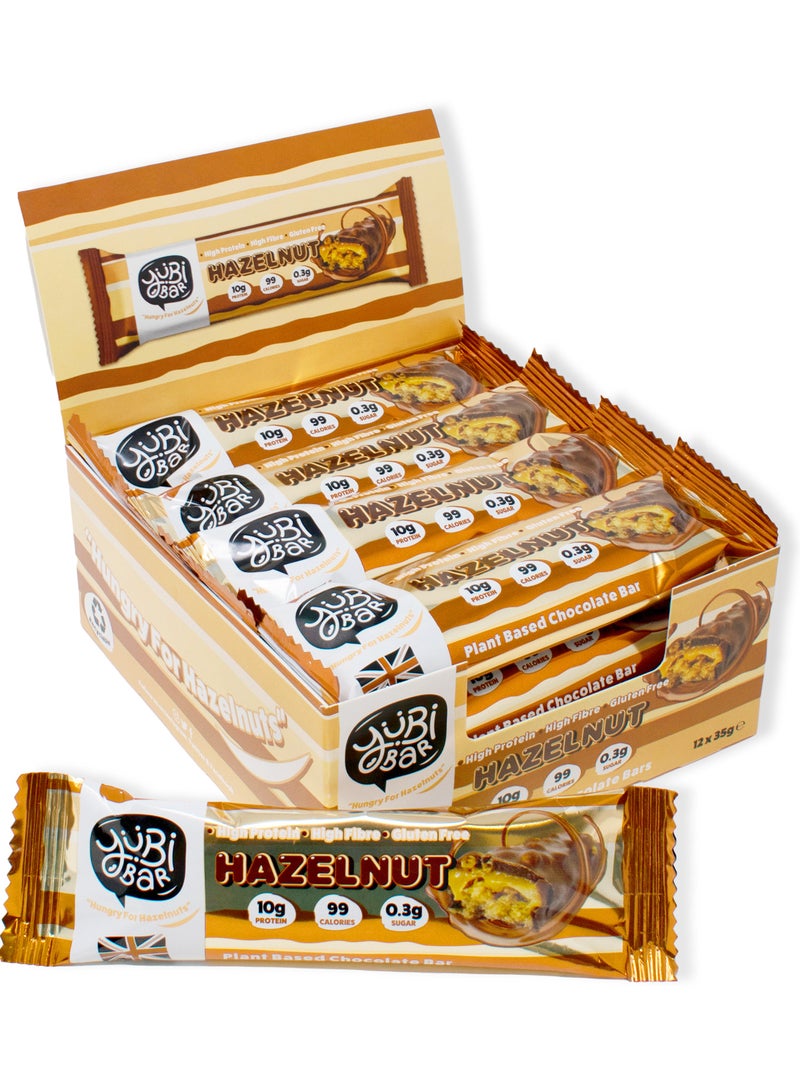 YuBi Bar Yubi Bar Vegan Hazelnut Protein Bars – 12 x 35 g (Total 420 g) – 99 Calories, High Protein & Fibre, Low Sugar, Gluten & Dairy-Free Snack, Made in UK  - Image 1