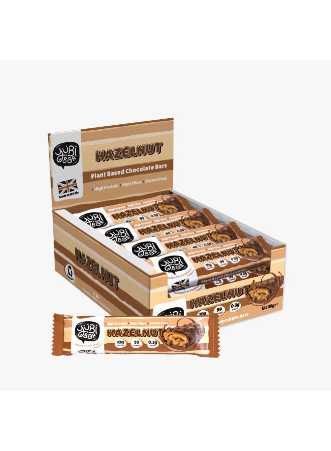 Yubi Bar Vegan Hazelnut Protein Bars – 12 x 35 g (Total 420 g) – 99 Calories, High Protein & Fibre, Low Sugar, Gluten & Dairy-Free Snack, Made in UK - Image 1