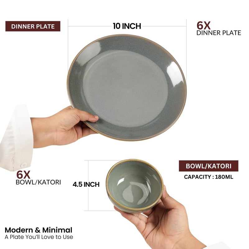 THE WHITE SPACE LIVING طقم عشاء سيراميك مصنوع يدويًا من THE WHITE SPACE LIVING، 12 قطعة | آمن للاستخدام في الميكروويف وغسالة الصحون، خالي من رماد العظام، طقم أواني للطعام والهدايا - زيتون أخضر - Image 2