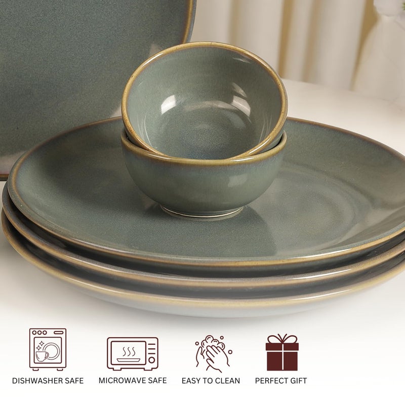 THE WHITE SPACE LIVING طقم عشاء سيراميك مصنوع يدويًا من THE WHITE SPACE LIVING، 12 قطعة | آمن للاستخدام في الميكروويف وغسالة الصحون، خالي من رماد العظام، طقم أواني للطعام والهدايا - زيتون أخضر - Image 5