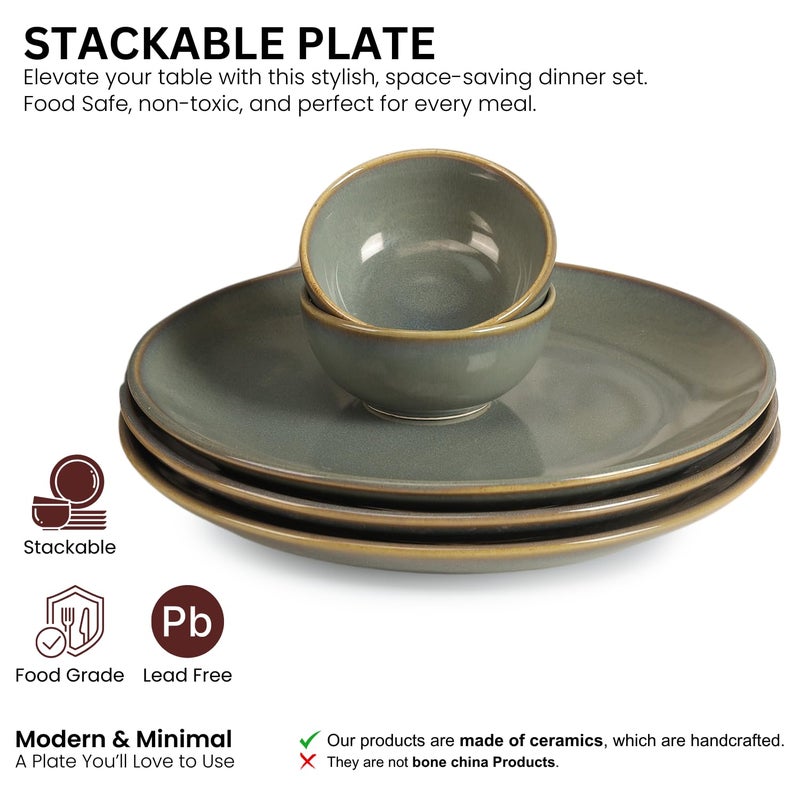 THE WHITE SPACE LIVING طقم عشاء سيراميك مصنوع يدويًا من THE WHITE SPACE LIVING، 12 قطعة | آمن للاستخدام في الميكروويف وغسالة الصحون، خالي من رماد العظام، طقم أواني للطعام والهدايا - زيتون أخضر - Image 4