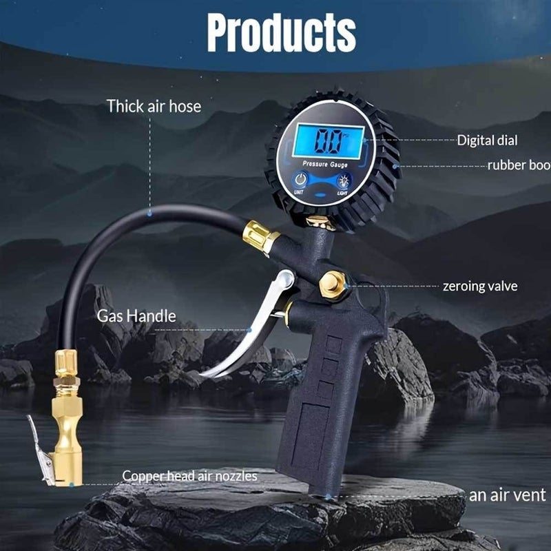 Heavy Duty Digital Tire Pressure Gauge Inflator with Air Chuck 250 PSI EU US JP Connectors - Image 3