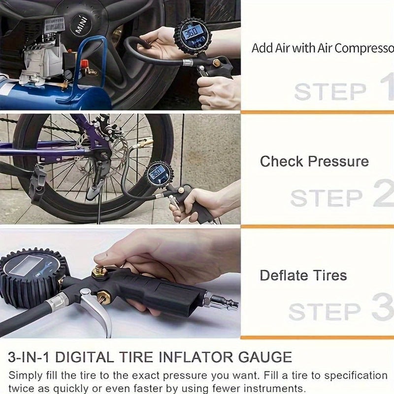 Heavy Duty Digital Tire Pressure Gauge Inflator with Air Chuck 250 PSI EU US JP Connectors - Image 4