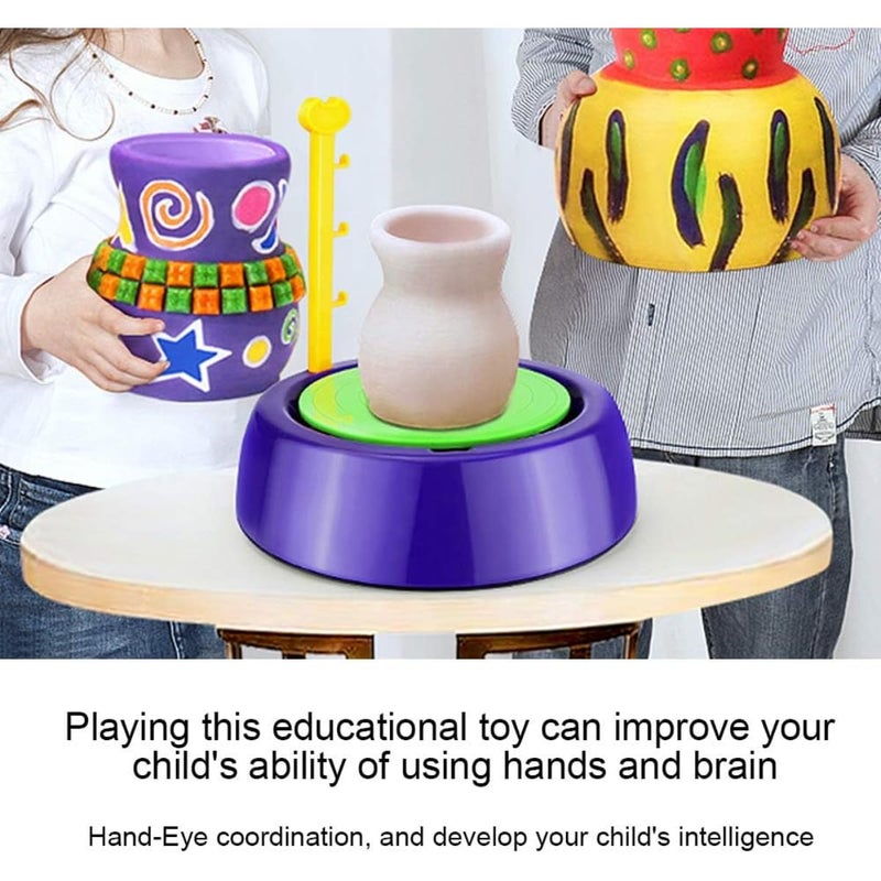 ZAMZIN Kids Electric Pottery Wheel Kit, Complete DIY Clay Craft Studio with Air-Dry Clay, Tools, and Mini Pottery Machine, Educational Art Toy for Children, for Ages 5+, Home - Image 5