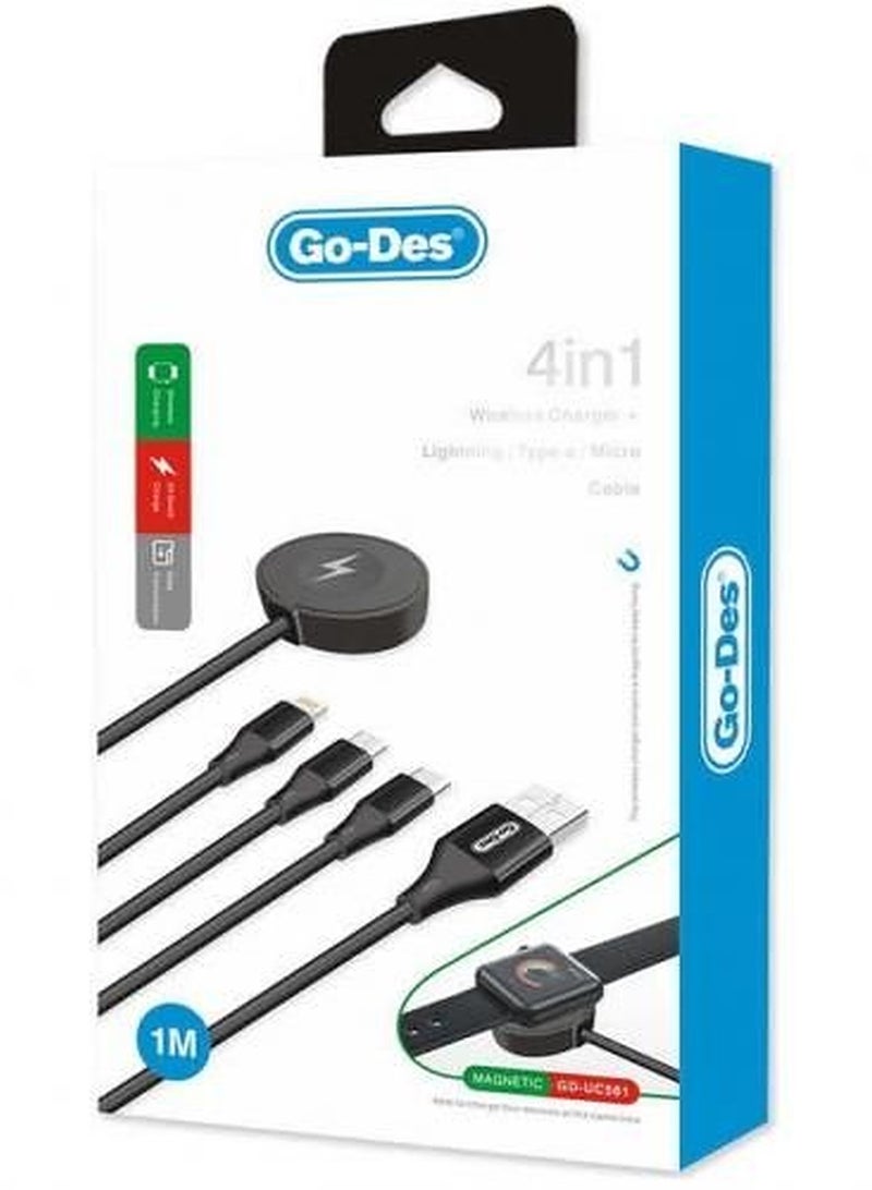 Go-Des 4 In 1 Wireless Smart Watch Charger And Multiple USB Fast Charging Cable For Multi-Purpose - Image 1
