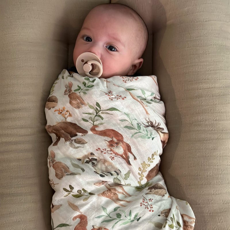 LifeTree Muslin Swaddle Blankets, Woodland Baby Swaddling Wrap Nursery Receiving Blanket for Boys & Girls Unisex, Soft 70% Viscose from Bamboo and 30% Cotton, Large 47 x 47 inches - Image 3