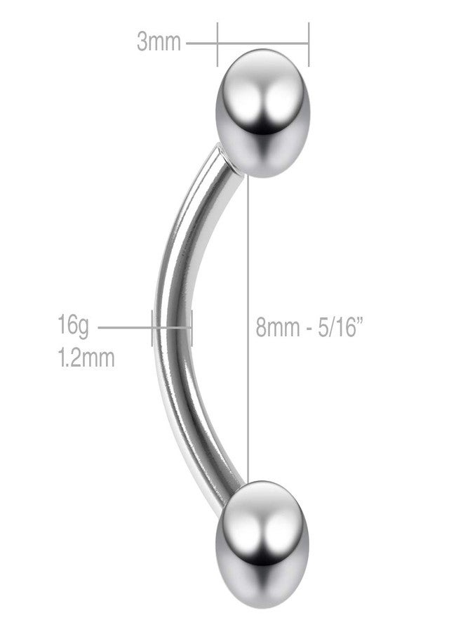 Bling Piercing 16g Curved Barbell Internally Threaded Vertical Labret Balls Gauge Internal Thread Jewelry 8mm 5/16 - Image 2