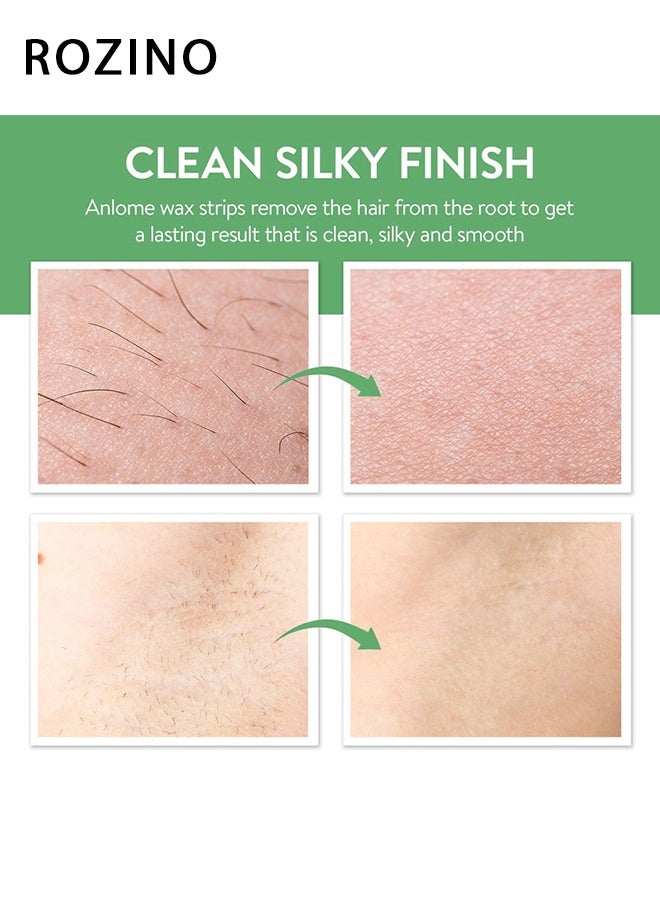 روزينو 30 قطعة (4.5 * 9 سم) شرائط شمع سريعة وفعالة لإزالة الشعر للوجه والحواجب الخدود العليا لإزالة الشعر طقم إزالة الشعر سريع غير مؤلم مناسب لجميع أنواع البشرة - Image 3