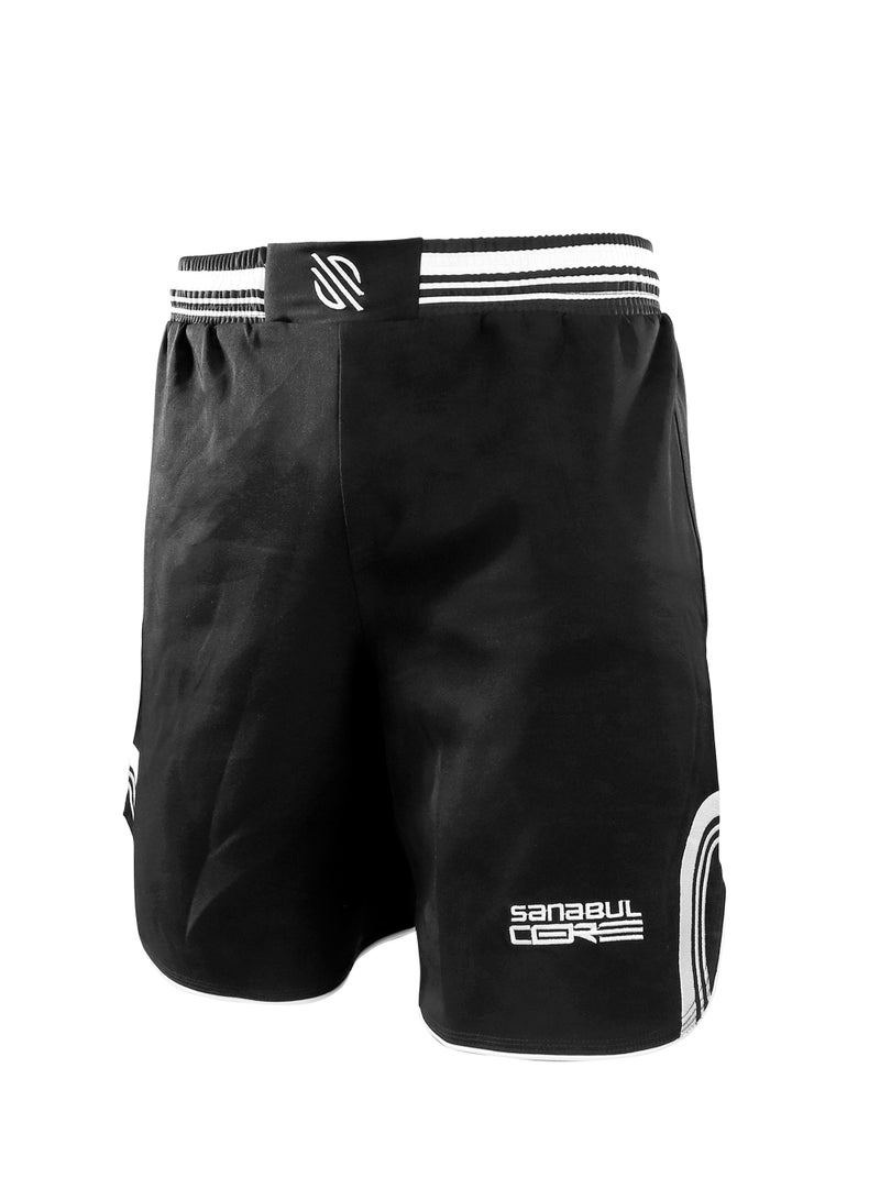 Sanabul  Sanabul Core MMA Shorts for Men  Boxing No Gi Jiu Jitsu Grappling BJJ Shorts Black/WHITE MEDIUM - Image 1