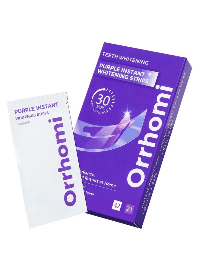 Orrhomi Teeth Whitening Strips 21 Treatments, Enamel Safe for Sensitive Tooth, Whitens Teeth, Purple Whitening Strips, Removes Yellow Stains & Bad Breath - Effective Color Correction for a Brighter Smile - Image 1