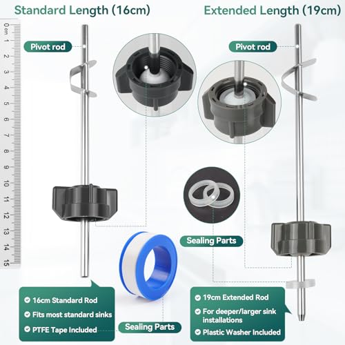 AUGHOA Lavatory Pop Up Center Piece Assembly, Ball Pop Up Stopper Lever Compatible with Pfister, Delta, 18MM Ball, 2Pcs Sink Pivot Rod Replacement Parts - Image 3