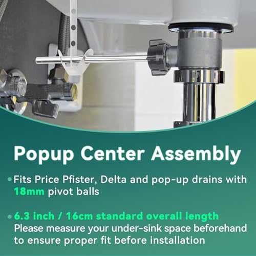AUGHOA Lavatory Pop Up Center Piece Assembly, Ball Pop Up Stopper Lever Compatible with Pfister, Delta, 18MM Ball, 2Pcs Sink Pivot Rod Replacement Parts - Image 4