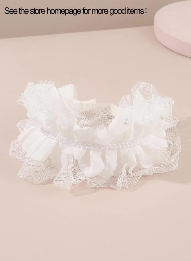 تايك تو Girls White Beads Embellished Ruffle Headband