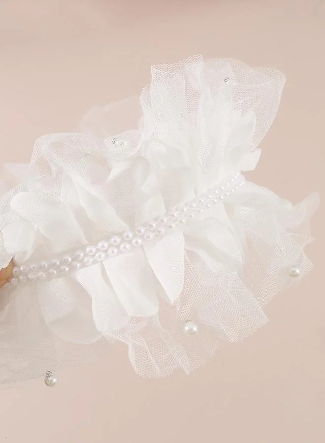 تايك تو Girls White Beads Embellished Ruffle Headband