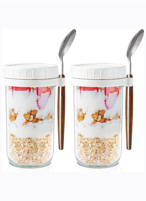 Overnight Oats Containers with lids and Spoons: 24 Oz Jars for Overnight Oats - 2 Pack Glass Food Storage Containers for Oatmeal - Meal Prep Container/Canning Jars/Food Jars & Canisters
