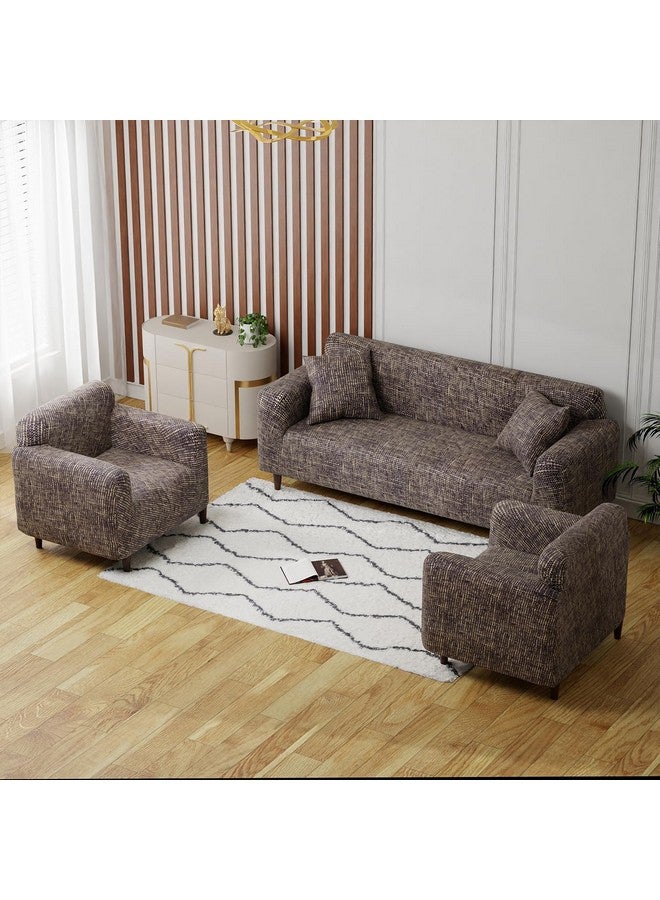 لوكزر طقم غطاء أريكة عالمي مكون من 5 مقاعد، غطاء أريكة مطاطي غير قابل للانزلاق من البوليستر (تصميم 3+1+1 مقعد/بطانة بنية) Sc-024-05 - Image 1