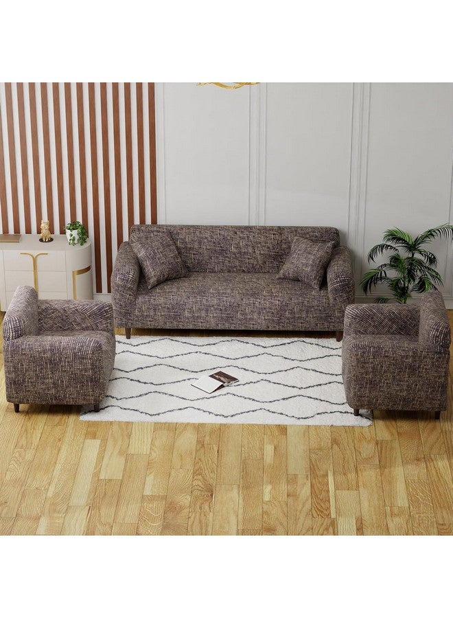 لوكزر طقم غطاء أريكة عالمي مكون من 5 مقاعد، غطاء أريكة مطاطي غير قابل للانزلاق من البوليستر (تصميم 3+1+1 مقعد/بطانة بنية) Sc-024-05 - Image 2