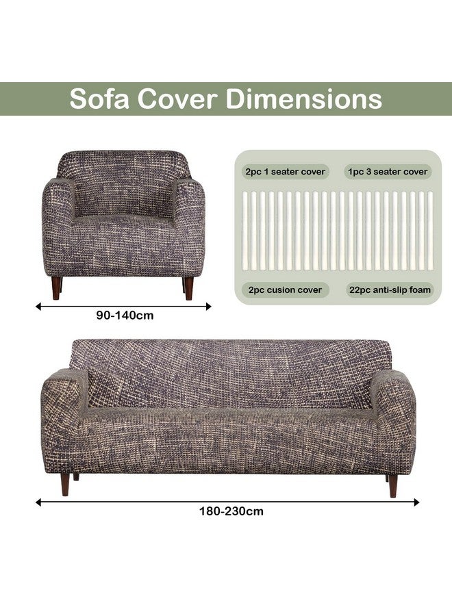 لوكزر طقم غطاء أريكة عالمي مكون من 5 مقاعد، غطاء أريكة مطاطي غير قابل للانزلاق من البوليستر (تصميم 3+1+1 مقعد/بطانة بنية) Sc-024-05 - Image 5