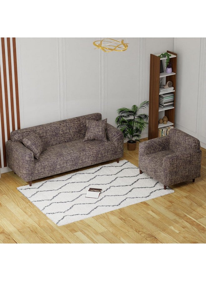 لوكزر طقم غطاء أريكة عالمي مكون من 5 مقاعد، غطاء أريكة مطاطي غير قابل للانزلاق من البوليستر (تصميم 3+1+1 مقعد/بطانة بنية) Sc-024-05 - Image 3