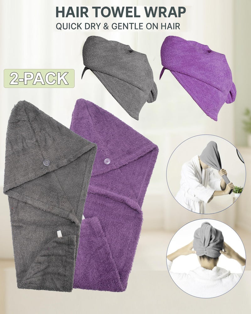 Textila Stores Textila 100% Cotton Hair Wrap Towels for Women (Pack of 2, Plum & Grey) â€“ Soft & Absorbent Turban Towels for Long, Curly, Frizz-Prone Hair - Image 3