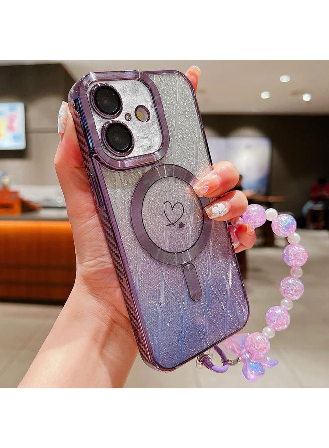 S-TOP Case For iPhone 16 Loves Leaves Gradient Glitter Bracelets Carbon Fiber Magsafe TPU Phone Case - Image 1