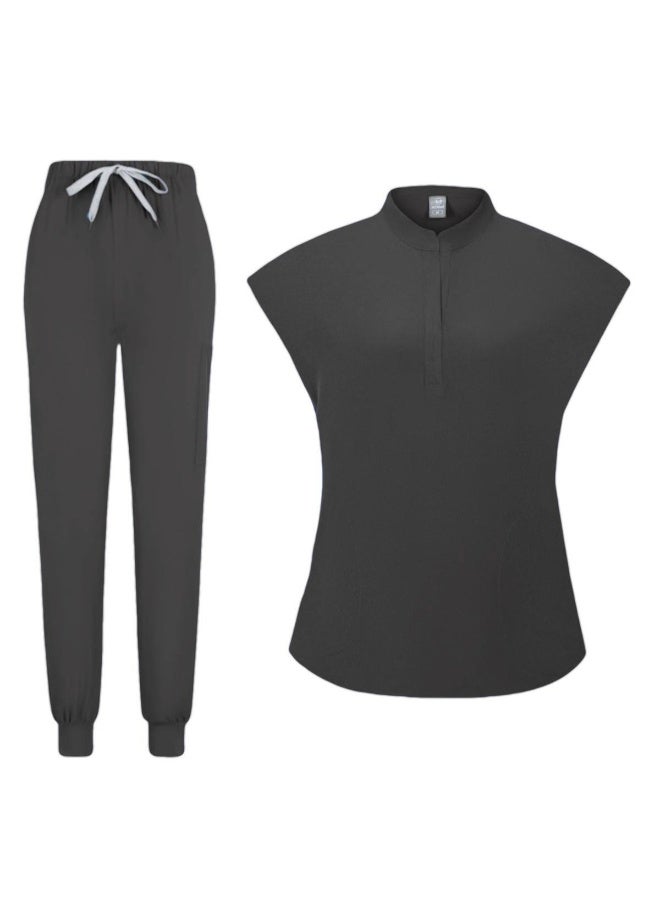 Loquat Womens Medical Scrubs Set Medical Uniform Set Black - Image 1