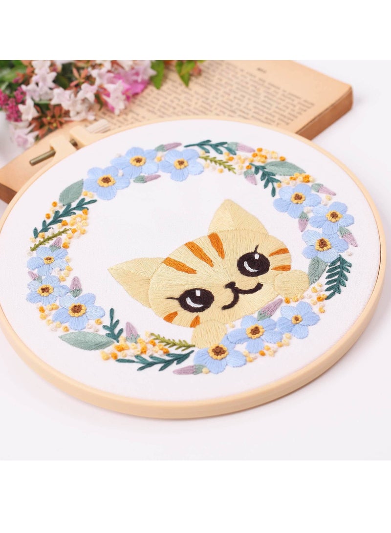 Beginner Embroidery Kit with Cute Cat Pattern, Includes Stamped Cloth, Hoops, Multicolor Threads, Adult Cross Stitch Needlepoint Kit, 4Pcs - Image 4