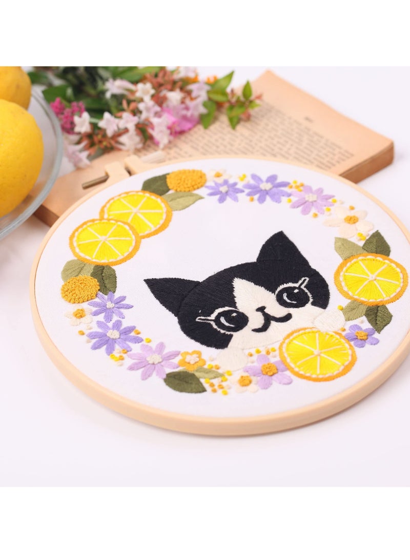 Beginner Embroidery Kit with Cute Cat Pattern, Includes Stamped Cloth, Hoops, Multicolor Threads, Adult Cross Stitch Needlepoint Kit, 4Pcs - Image 5