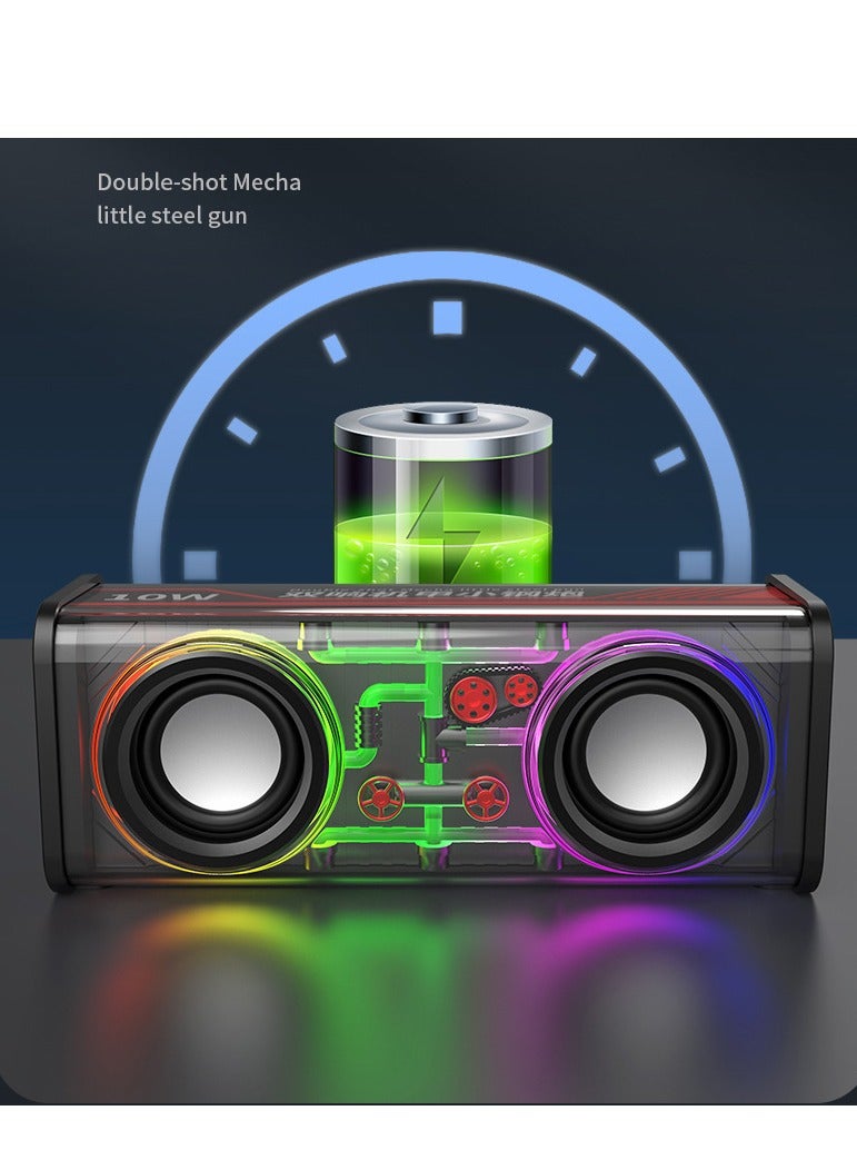 Creative Mini Bluetooth Speaker Double Speakers Transparent Mecha Colorful High Power Bass Cannon 165*60*64mm  - Image 1